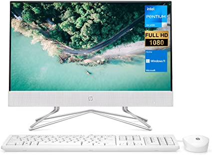 HP All-in-One Desktop, 21.5" FHD Screen, Intel Pentium Silver J5040, 8GB RAM, 512GB PCIe SSD, HD Webcam, HDMI, Media Card Reader, Wi-Fi, Wireless KB & Mouse, Windows 11 Home, White