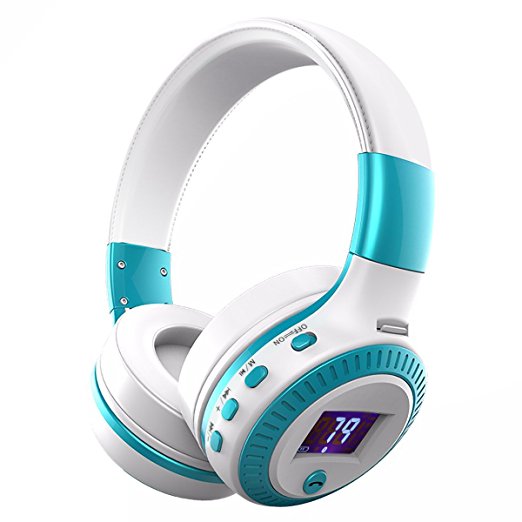 ELEGIANT Wireless Bluetooth Over-ear Headphones with Mic, HiFi Stereo Foldable Adjustable Headsets for iPhone Laptops Computers Tablets PCs and Other Smartphones White & Blue