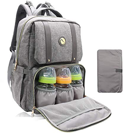 Baby Changing Bag Backpack - Baby Bags with Changing Mat Maternity Nappy Bag Multifunctional Rucksack for Moms Dads, Large Capacity, Waterproof and Stylish by BAMOMBY (Grey)