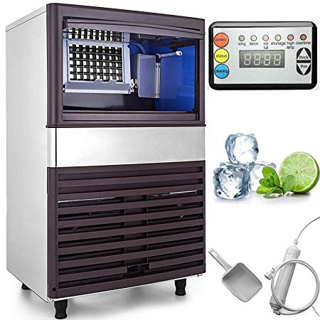 VEVOR 110V Commercial Ice Maker 100LBS/24H Stainless Steel Commercial Ice Machine with 44lbs Storage Capacity Industrial Ice Maker Machine Auto Clean for Bar Home Supermarkets