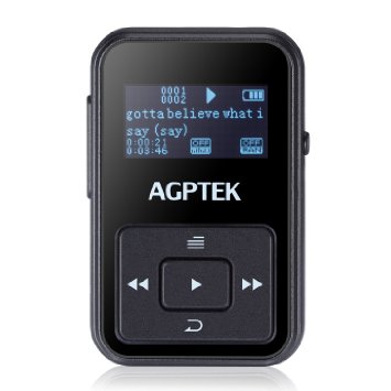 AGPtEK A12 8GB Portable Clip Mp3 Player with FM Radio|30 Hours Playback|Independent Volume Control, black