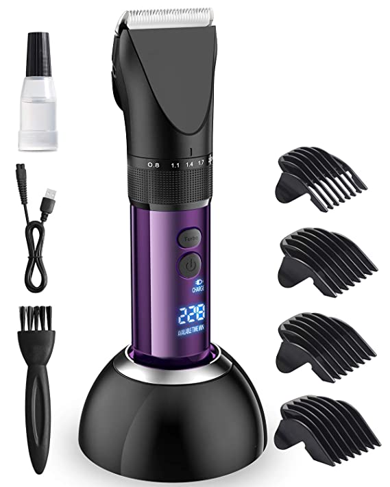 OriHea Hair Clippers for Men, Beard & Hair Trimmer with Wireless Charging, Cordless Professional Haircut Kit, Barber Salon Grooming Cutting Kit, LED Display, 3 Speeds, Ceramic Blades, 4 Guide Combs