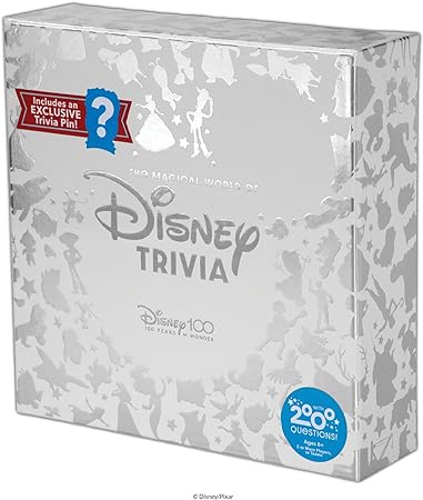 PlayMonster The Magical World of Disney Trivia: 100 Years of Wonder Trivia Board Game Cards for Children with Disney   Pixar Art, Exclusive Pin, for Kids Ages 6