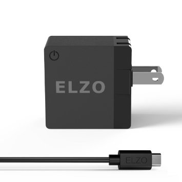 Elzo Quick Charge 3.0 18W USB Wall Charger Adapter Fast Portable Charger With A Rapid Quick Charge Micro USB Cable For Samsung Galaxy/Note, LG Flex2/V10/G4, Nexus 6, Motorola Droid/X, Sony Xperia, HTC, ASUS