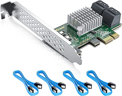 10Gtek PCIe SATA Card 4 Port with 4 SATA Cables and Low Profile Bracket, 6Gbps SATA3.0 Controller PCI Express Expansion Card, X1, Support 4 SATA 3.0 Devices