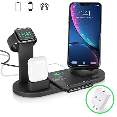 2020 Upgraded Wireless Charger JNK 3 in 1 Wireless Charging Station for Apple Qi Fast Wireless Charger Stand Dock for iWatch 5 4 3 2 1 iPhone 11 X XS XR Xs Max 8 8 Plus Airpods QC 3.0 Adapter Included