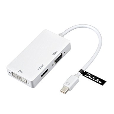 ZhiZhu 3 in 1 Thunderbolt Port Mini Displayport To HDMI DVI VGA Display Port Adapter Cable for Apple Mac Macbook Pro Air iMac (White)