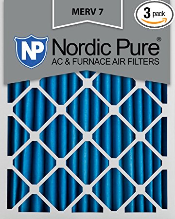 Nordic Pure 20x25x2M7-3 MERV 7 Pleated AC Furnace Air Filter, 20x25x2, Box of 3