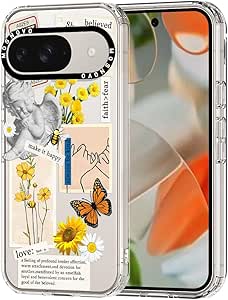 MOSNOVO Case for Google Pixel 9 & Pixel 9 Pro, [Buffertech 6.6ft Military-Grade Drop Protection] [Anti Peel Off Tech] Clear TPU Bumper Phone Case Cover Design - Vintage Collage Art