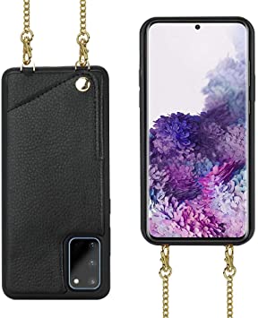 JLFCH Galaxy S20 Wallet Case, Crossbody Case for Samsung Galaxy S20 5G with Chain Strap Card Slot Holder Leather Protective. 6.2 inch - Black