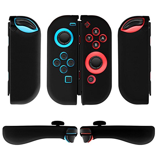 TNP Nintendo Switch Joy-Con Grip Gel Guards with Thumb Grips Caps - Protective Case Covers Anti-Slip Ergonomic Lightweight Joy Con Comfort Grip Controller Skin Accessories (1 Pair Black)