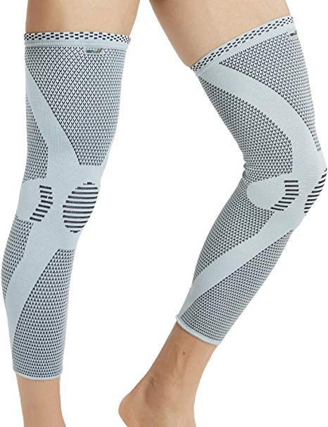 Neotech Care Leg and Knee Support Sleeve (1 PAIR) - Bamboo Fiber Knitted Fabric - Elastic & Breathable - Medium Compression - Grey Color (Size M)