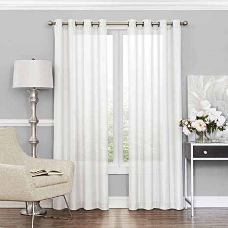 ECLIPSE Sheer Curtains for Bedroom - Liberty 52" x 95" Light Filtering Grommet Top Single Window Panel Curtain Living Room, White