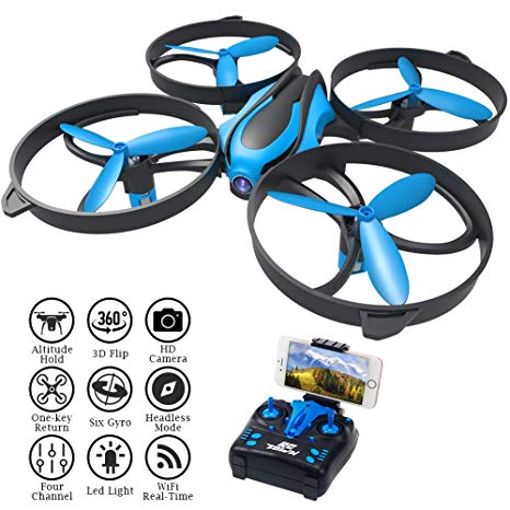 RCtown Drone with Camera Live Video, ELF II HW Mini WiFi FPV Drone for Kids, Altitude Hold Height Headless Mode 3D 360° Flips & Rolls RC Quadcopter Super Easy Fly for Beginners (Blue)