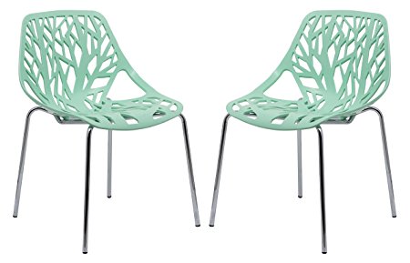 LeisureMod Modern Asbury Dining Chair With Chromed Legs - Set of 2 (Mint)