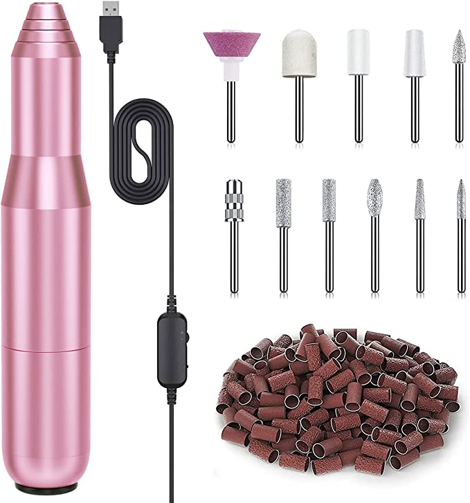 FOLAI Electric Nail Files, Nail Drill Set for Acrylic Gel Nails, Portable Manicure Pedicure Kit with Sanding Bands and Nail Drill Bits（Pink）