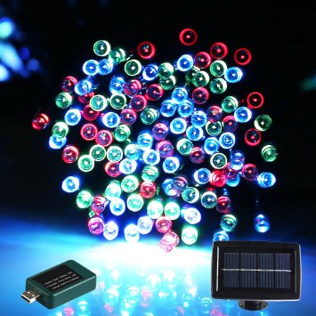 [USB and Solar Powered 90ft 220Led] Led String Lights Outdoor Indoor String Lights, Solar Christmas Lights Fairy String Lights for Outdoor Gardens Homes Wedding, Waterproof