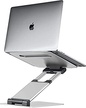 Laptop Stand for Desk, Ergonomic Sit to Stand Laptop Holder Convertor, Adjustable Height from 2.1" to 13.8", Supports up to 22lbs, Compatible with MacBook, All Laptops Tablets 11-17" - Silver