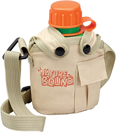Water Hydration Canteen for Little Kids with Handy Pocket, Adjustable Strap, Snap On Canvas Cover, 16 Ounce Capacity, and Screw-On Lid (for Little Boys and Girls Age 3 and Up)