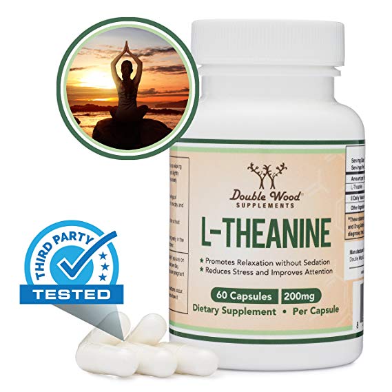 L-Theanine 200mg (Third Party Tested) Made in the USA, 60 Capsules by Double Wood Supplements