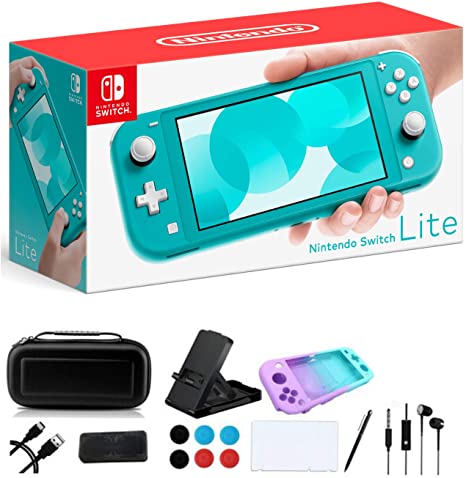 Newest Nintendo Switch Lite - 5.5" Touchscreen Display, Built-in Plus Control Pad, iPuzzle 9-in-1 Carrying Case, Built-in Speakers, 3.5mm Audio Jack, 802.11ac WiFi, Bluetooth 4.1, 0.61 lb - Turquoise