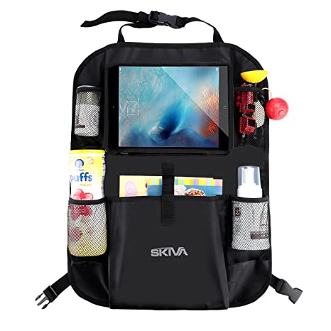 Skiva Car Back Seat Organizer Multi-Pocket Travel Storage with Touch Screen iPad Tablet Books Toys Holder and More [Model: AH118]