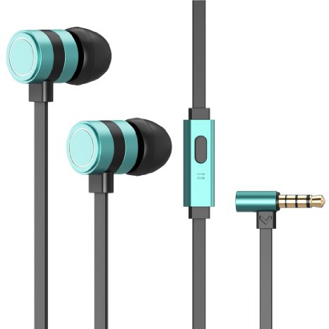 Besiva In-Ear Earbuds Headphone High Resolution Heavy Bass with Mic Nosie-Isolating for SmartphonesTablets and ComputersTurquoise color