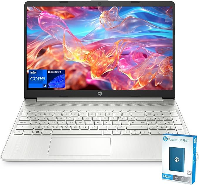 HP Newest 15 Laptop, Intel Core i3-1215U 6-Core Processor, 16GB Memory, 1TB Storage, 15.6" FHD Display, Fingerprint Reader, SD Card Reader, Windows 11 Home S, Bundled 250GB Portable SSD