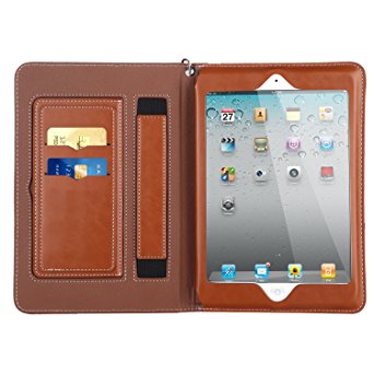 iPad 2 3 4 Sleeve Case Cover, Abestbox Multi Function Flip Leather Case [Auto Sleep/Wake] Portable Travel Bag with Card Slots Stand for iPad2 / iPad3 / iPad4 (Brown)