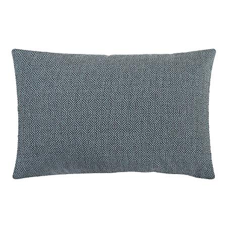Jepeak Burlap Linen Throw Pillow Cover Rhombus Pattern Cushion Case, Solid Thickened Farmhouse Modern Decorative Rectangular Luxury Pillow Case for Sofa Couch Bed (Blue/Black, 16 x 24 Inches)