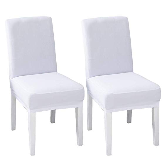 LINENLUX Velvet Spandex Fabric Stretch Dining Room Chair Slipcovers Home Decor (Pack of 2, B-White)