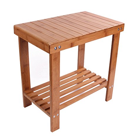 Utoplike Bamboo Bathtub Shower Seat Bench/Stool with Storage Shelf and Non slip Feet Indoor and Outdoor Bench (Large)