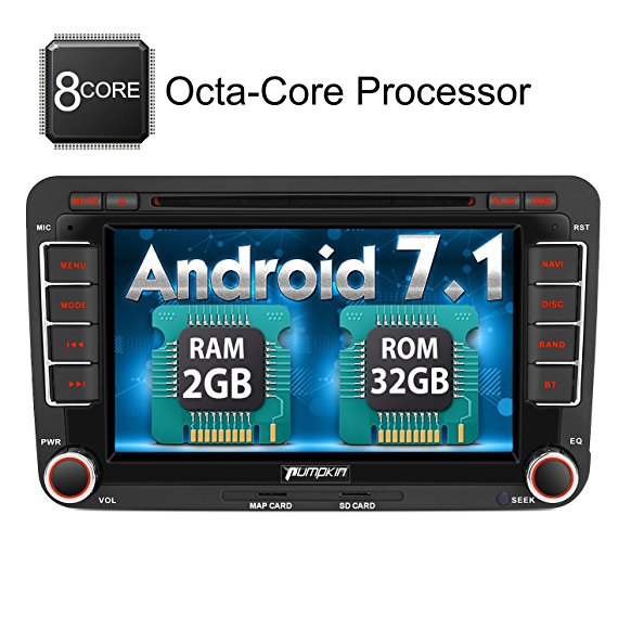 Pumpkin Android 7.1 Octa Core 32GB 2GB Car Stereo Radio with Bluetooth for VW Golf Skoda Passat Seat 1024*600 Car CD DVD Player Support Parking Sensor DAB  Subwoofer Mirror Link WIFI AV OUT SWC Cam-In