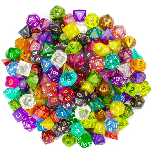 Wiz Dice Series II 100  Pack of Random Polyhedral Dice - 15 Guaranteed Sets of Random Colors