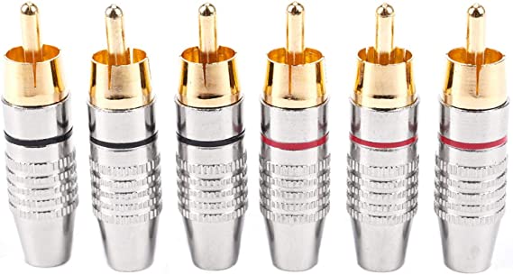 SODIAL RCA Male Plug Adapter, Audio Phono Gold Plated Solder Connector,Hi End - 6-Pack,Silver