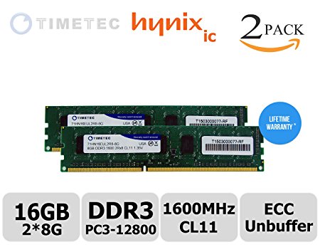 Timetec® 16GB KIT (2*8GB) Module Dual Rank PC3-12800 DDR3-1600(CL11) 2Rx8 240-Pin 1.35V Unbuffer DIMM ECC Server Workstation Memory Upgrade (p/n 71HN16EUL2R8-8G), Server Premier Hynix RAM Chip for Lenovo: ThinkStation E31, E32, P300 Tower / SFF. IBM - System x3100 M4 2582-xxx, x3250 M4 2583-xxx, Intel: DX79SI Motherboard, DX79SR, DX79TO, P4304BT, P4304BTLSFCNR, P4304BTSSFCNR Server System and more – lifetime Warranty (16GB Kit (2*8GB))