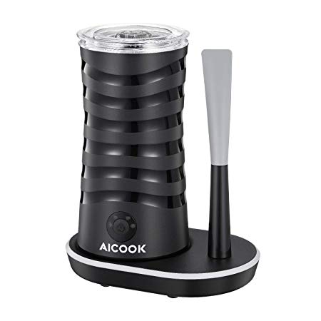 Milk Frother Aicook, Electric Milk Steamer with Hot/Cold Milk Foaming Functions, 4 Modes, 360° Lighting Base with Silicone Scraper, Automatic Milk Frother and Warmer for Coffee, Latte, Cappuccino