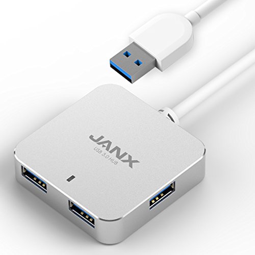 JANX USB 30 4-Port Compact HUB with Built-in USB 30 Cable - Silver