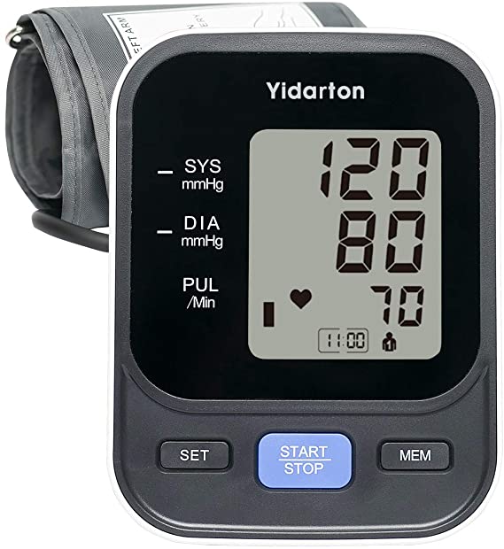 Upper Arm Blood Pressure Monitor, Yidarton Digital Automatic Blood Pressure Monitor and Heart Rate Pulse for Home Use with Record Memory and Adjustable Cuff (Black)
