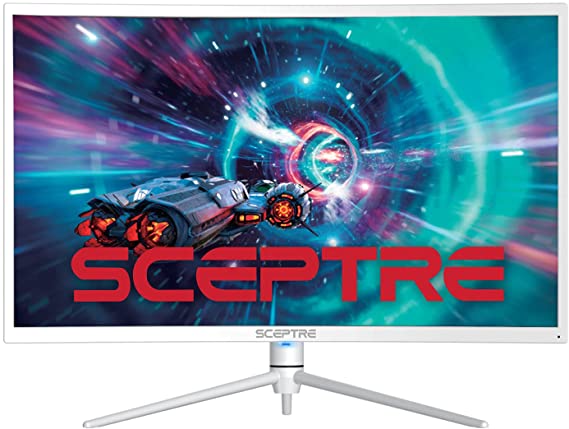 Sceptre 27" Curved Nebula White QHD 2K Monitor 2560 x 1440p up to 165Hz 1ms HDR1000 99% sRGB Ambient Light Sensor Luminous Backcover Lights Height Adjustable Build-in Speakers (C275B-QWN168W)