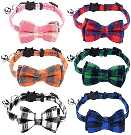 Yookat 6 Pack Cat Collars with Bow Tie Cat Collar Breakaway with Cute Bow Tie and Bell Cat Bowtie Bell Adjustable for Cats and Small Puppies