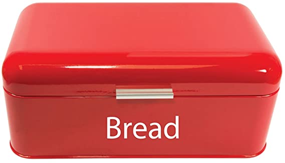 Chef Vida Steel Curved Bread Bin Kitchen Food Storage Box, Metal, Red