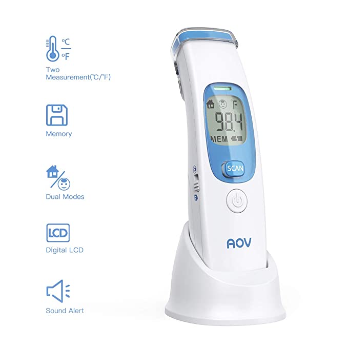 Infrared Forehead Thermometer, Non-Contact Forehead Thermometer with LCD Display, Accurate Instant Readings, Fever Alarm, and Memory Function, CE Approved，White for Adults, Baby(Transit time:5-20 Days