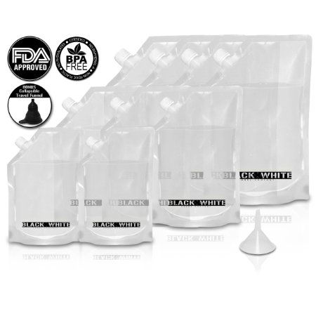 Black and White Label Premium Plastic Flask Liquor Rum Runner Cruise Kit Sneak Alcohol Drink Wine Pouch Bag Set Heavy Duty Reusable Concealable Flasks For Booze and Cocktails 4x32oz3x16oz2x8oz  Funnel