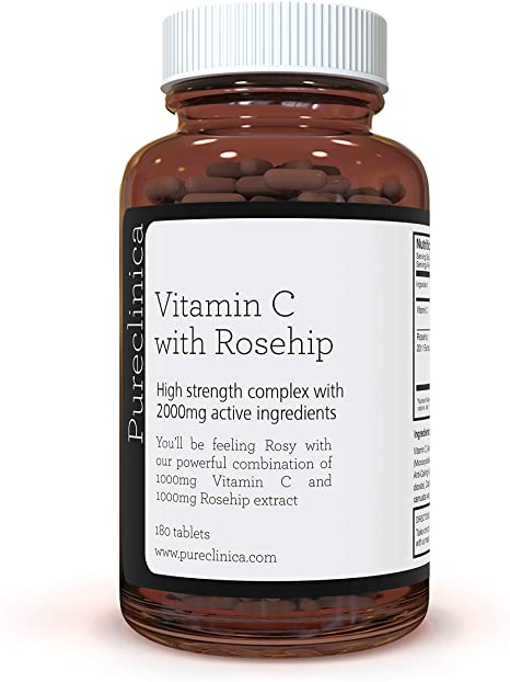 Vitamin C with Rosehip – 2000mg (1000mg VIT C & 1000mg Rosehip Extract) x 180 Tablets - 6 Months Supply! SKU: ROSEC3