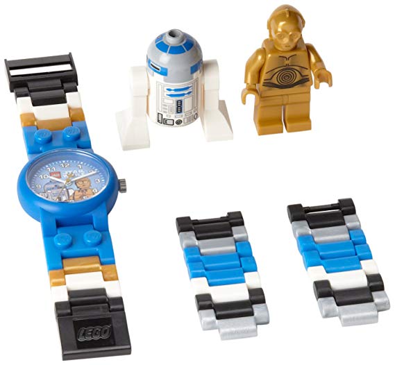 LEGO Kids Star Wars C-3PO and R2-D2 Plastic Watch with Link Bracelet and Coordinating Figurines 9001178