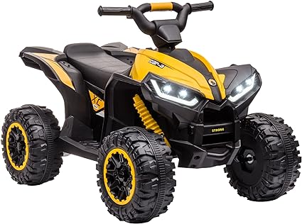 HOMCOM Quad Buggy électrique Enfant 12 V 3 Km/h Max. Effets Lumineux Selle pour Enfant 3-5 Ans métal PP Noir Jaune