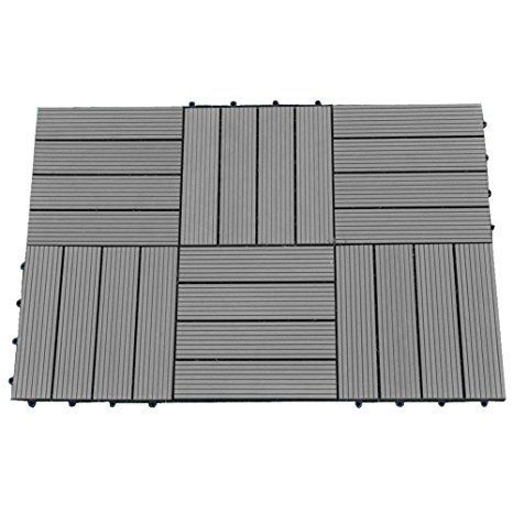 Abba Patio 12 x 12 Inch Outdoor Four Slat Wood-Plastic Composite Interlocking Decking Tile, 6 Pieces One Pack, Dark Grey