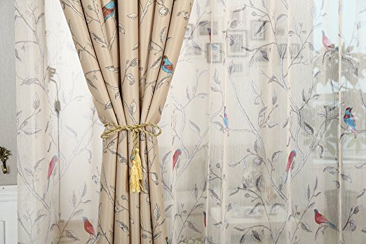TIYANA Home Decorative Rod Pocket Birds and Tree Pattern Voile Sheer Curtains Window Crushed Sheer Perspective Curtains for Bedroom Living Room Kid's Room , 1 Panel