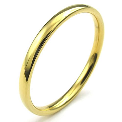 KONOV Mens Womens Stainless Steel Ring, 2mm, Comfort Fit Band, Gold